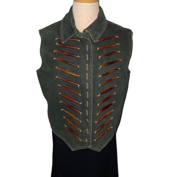 Double Ranch Bone Beading Western Women Vest Size L - Picture 1 of 7